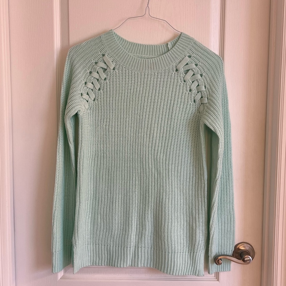 Mint Green Lace-Up Detail Sweater